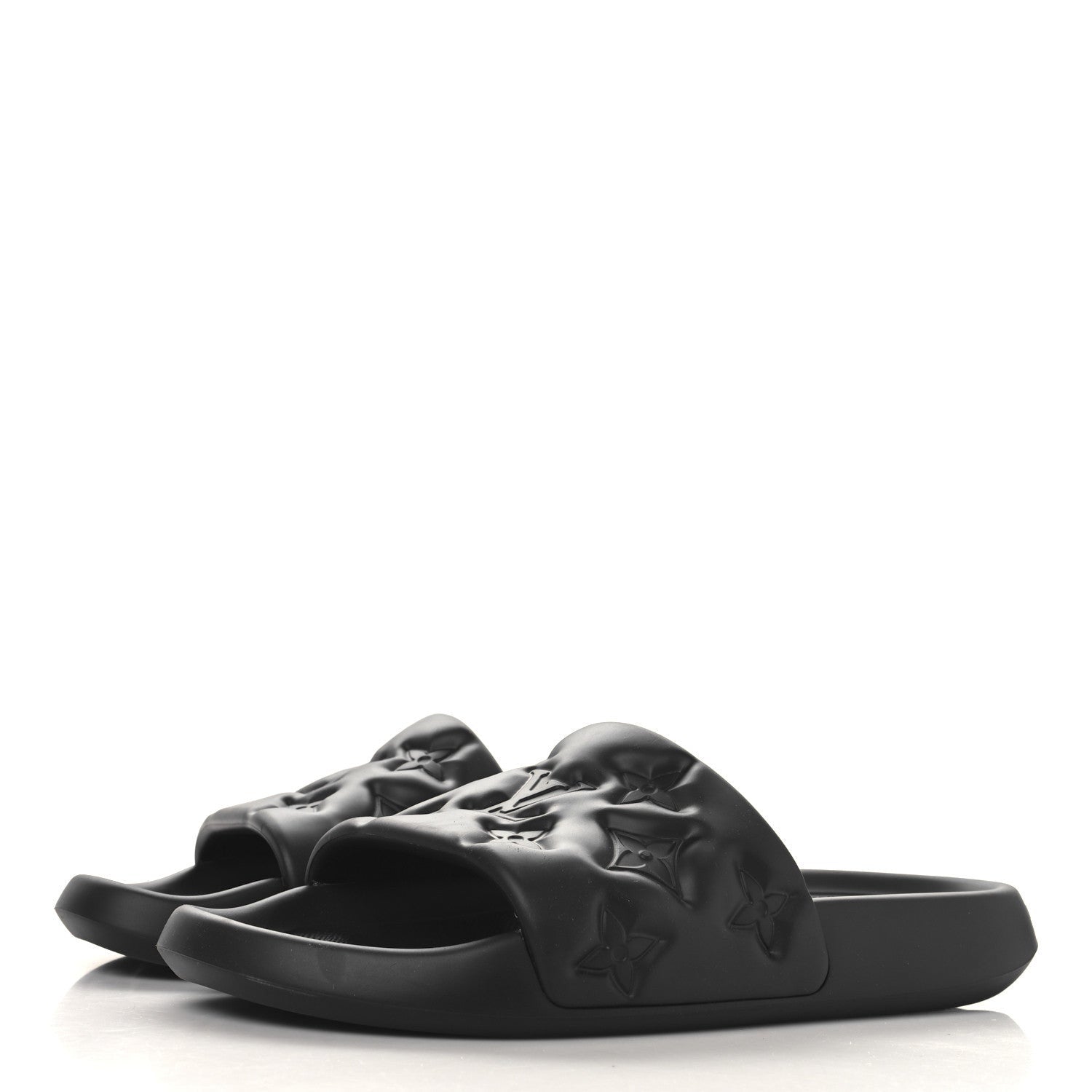 Louis Vuitton Rubber Embossed Monogram Mens Waterfront Mules Black 4 of 7