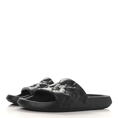 Louis Vuitton Rubber Embossed Monogram Mens Waterfront Mules Black 4 of 7