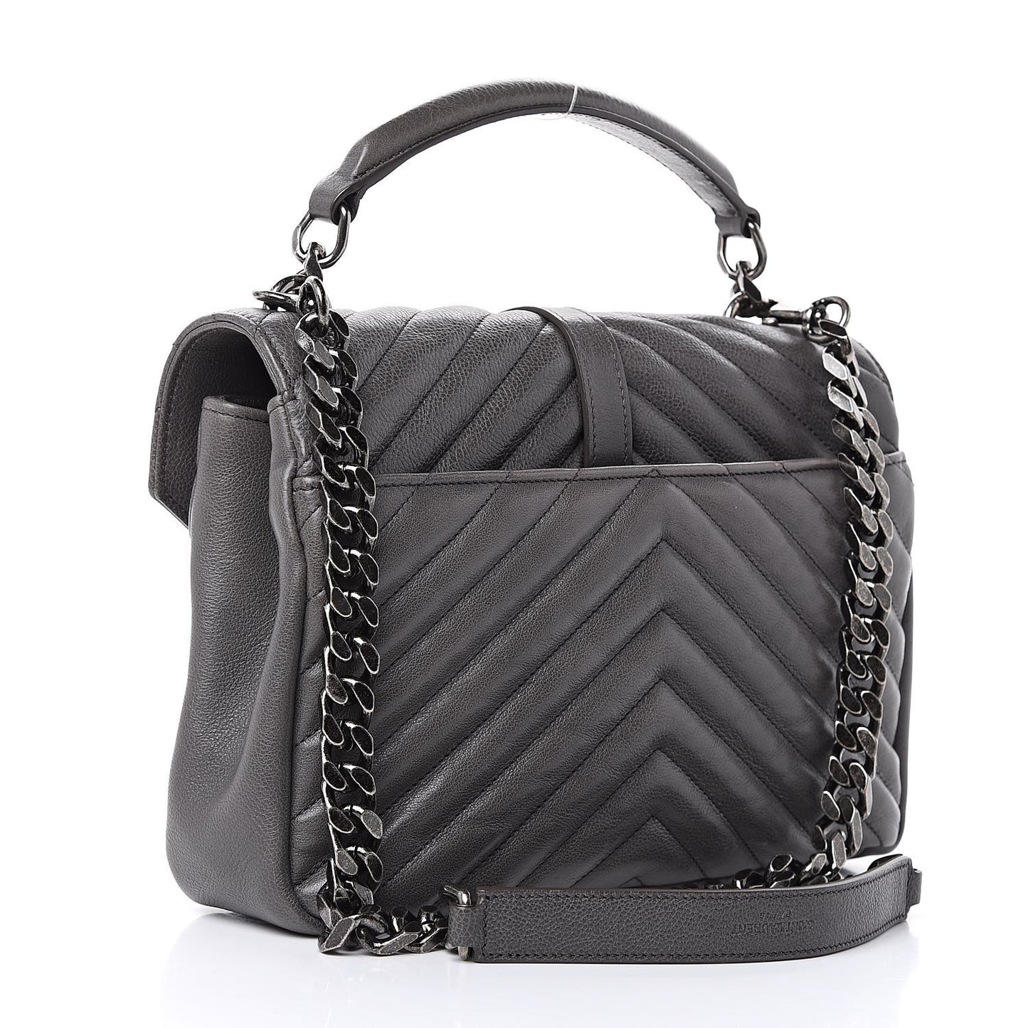 Sheepskin Matelasse Chevron Monogram Medium College Bag Light Coal