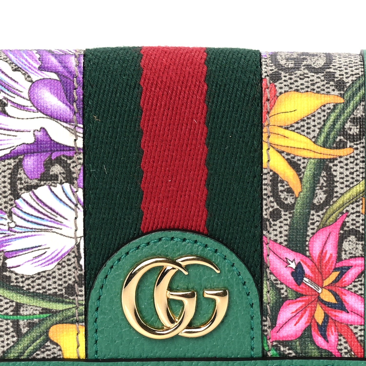 Gucci GG Supreme Monogram Flora Web Ophidia Card Case Green 2 of 7