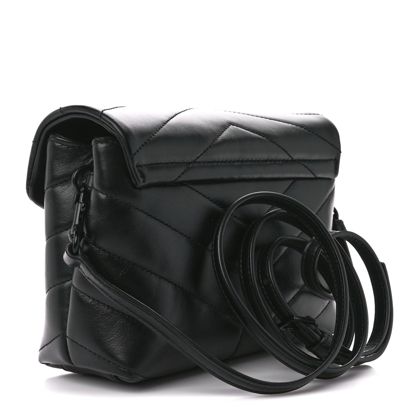 Calfskin Y Quilted Monogram Monochrome Toy Loulou Crossbody Bag Black