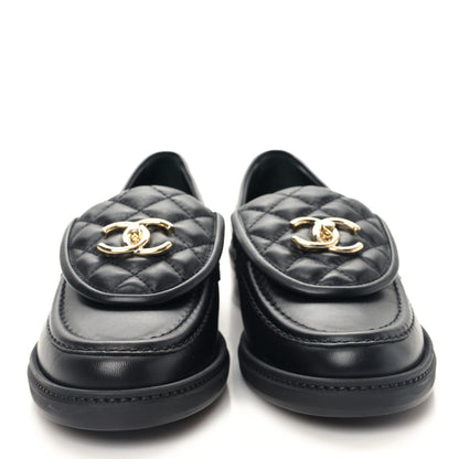 Chanel Lambskin Quilted CC Turnlock Loafers 38.5 Black 2 of 9