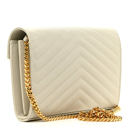 Saint Laurent Grain De Poudre Matelasse Chevron Monogram Chain Wallet Crema Soft 3 of 14