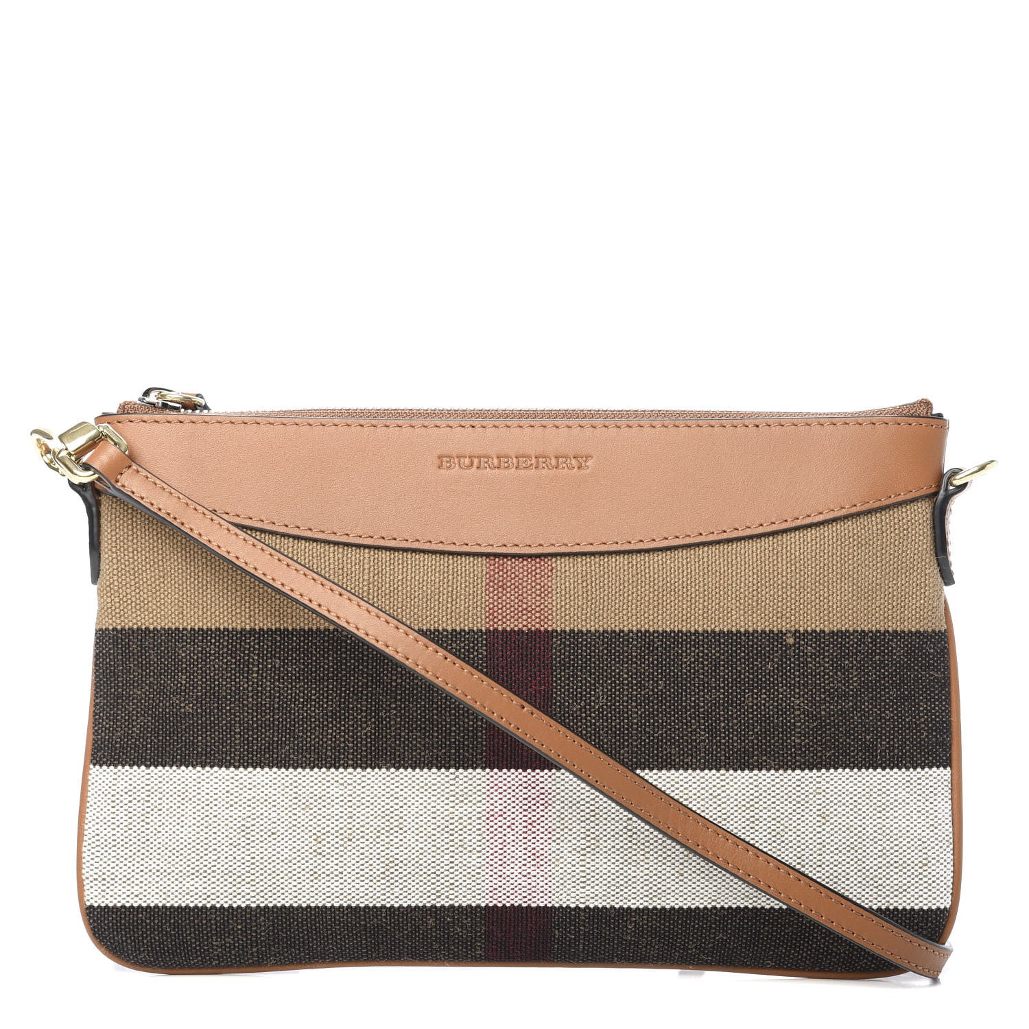 Burberry Mega Check Peyton Crossbody Clutch Bag Saddle Brown 1 of 11