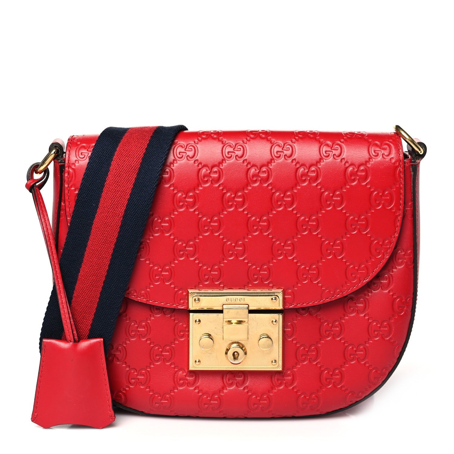 Gucci ssima Web Medium Padlock Messenger Shoulder Bag Hibiscus Red 1 of 7