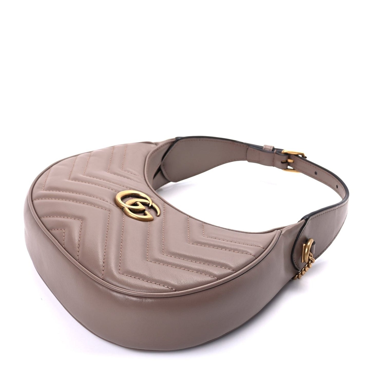 Calfskin Matelasse Chevron Mini GG Marmont Half Moon Hobo Porcelain Rose