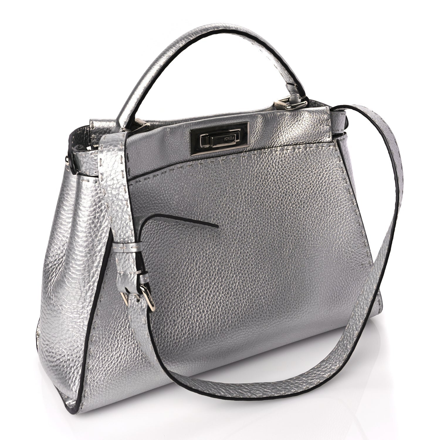 Fendi Cuoio Romano Lux Selleria Medium Peekaboo Iconic Satchel Argento 2 of 8