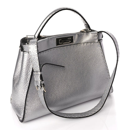 Fendi Cuoio Romano Lux Selleria Medium Peekaboo Iconic Satchel Argento 2 of 8