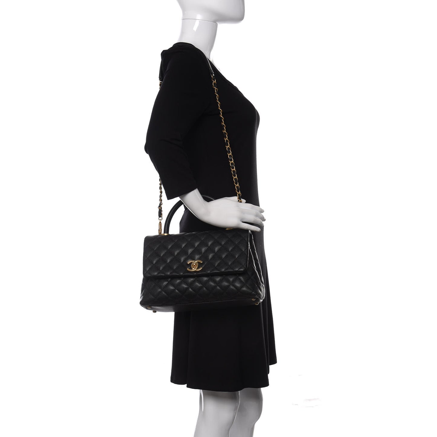 Caviar Quilted Small Coco Handle Flap Black