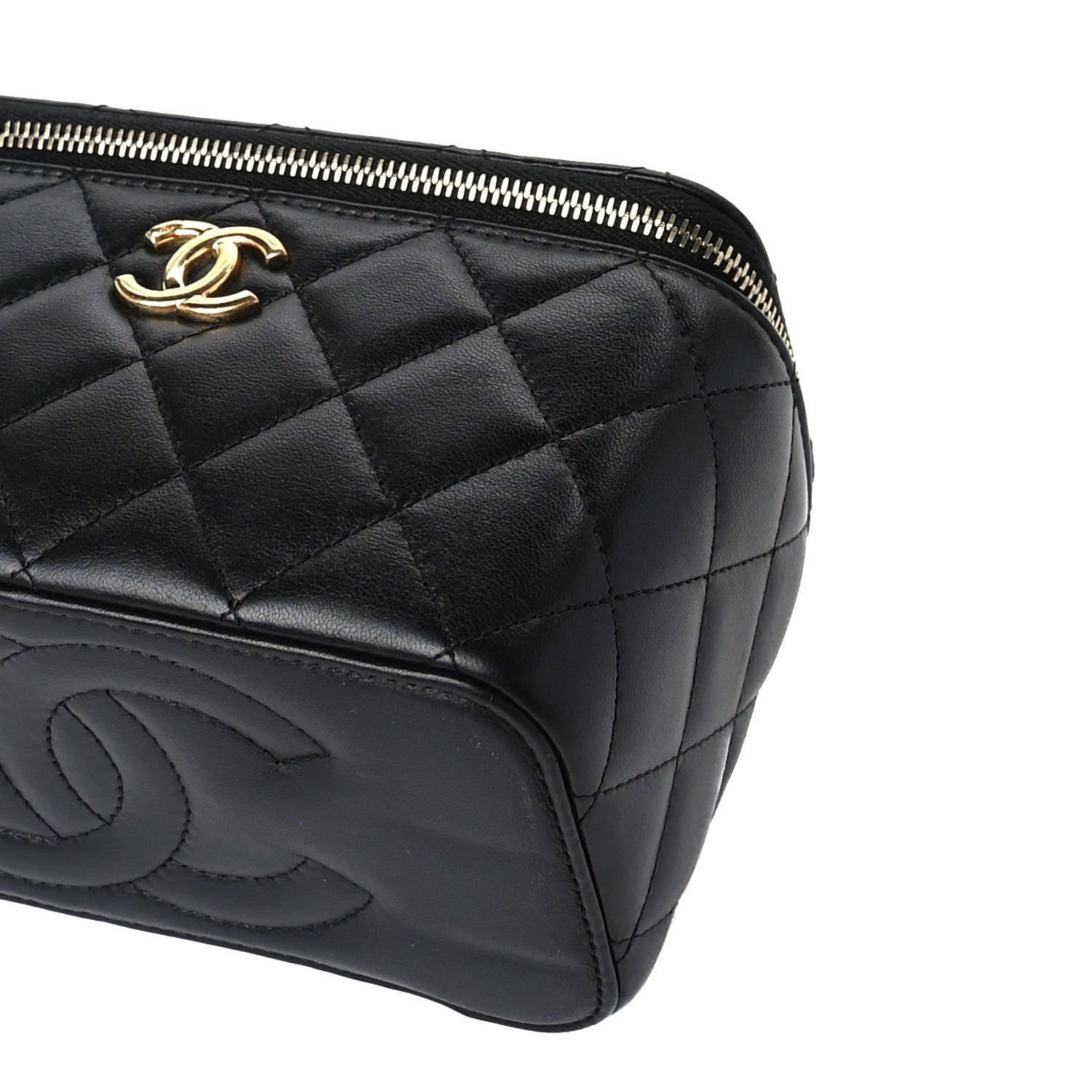Chanel Lambskin Enamel Quilted Logo Small Vanity Case With Chain  Black 5 of 9
