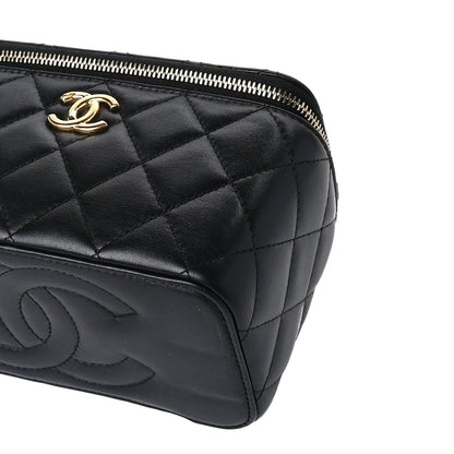 Chanel Lambskin Enamel Quilted Logo Small Vanity Case With Chain  Black 5 of 9