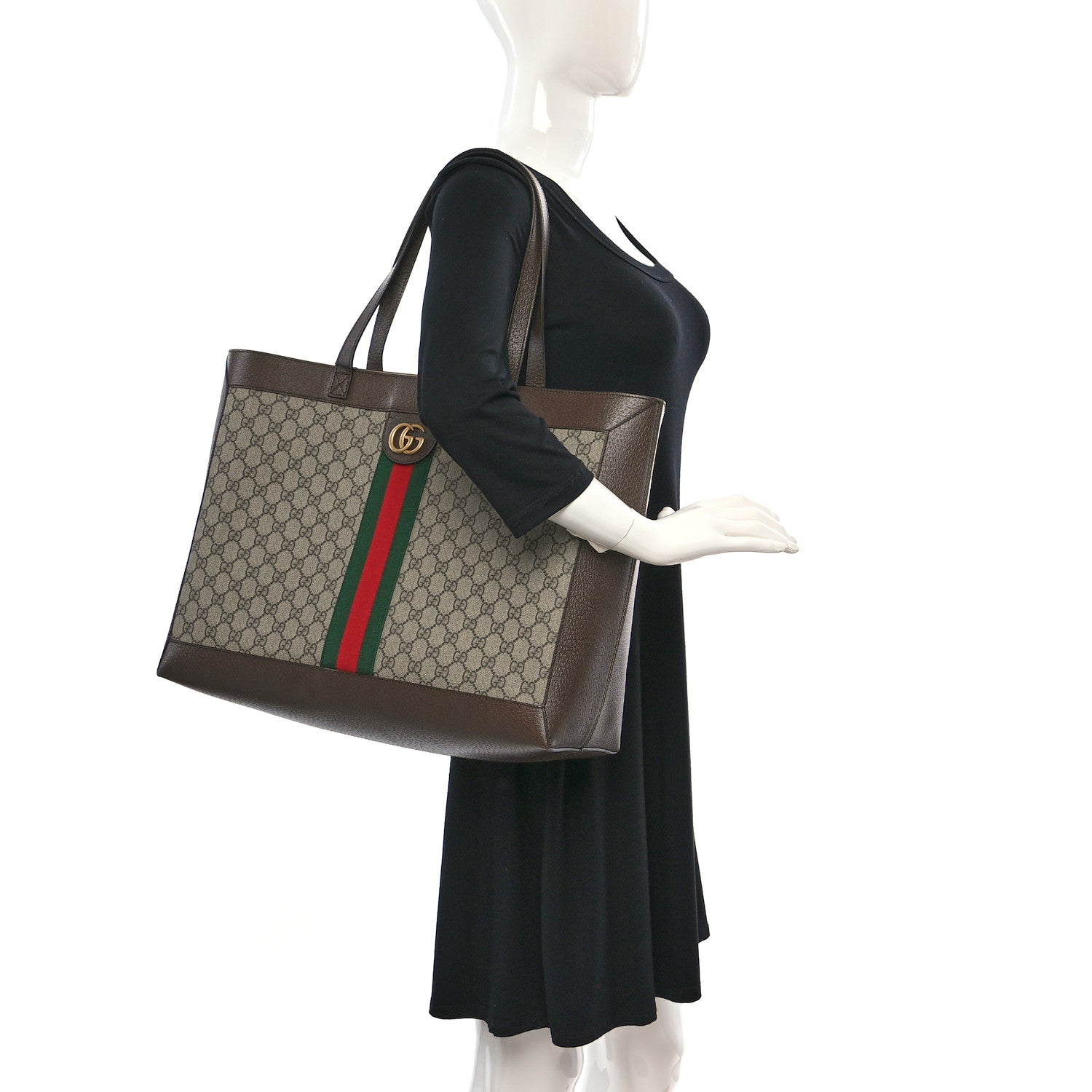 Gucci GG Supreme Monogram Web Ophidia Tote Brown 3 of 11