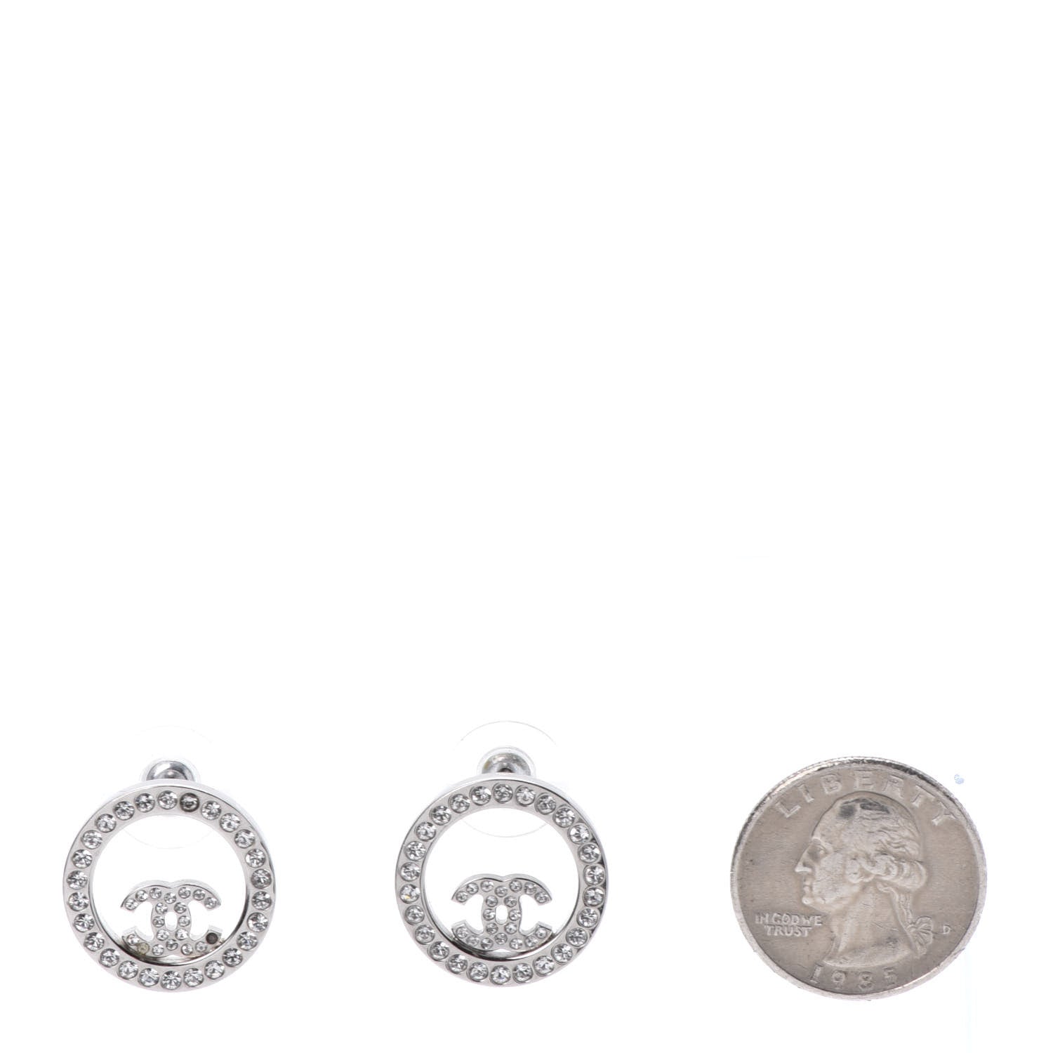 Chanel Crystal CC Round Earrings Silver 2 of 6