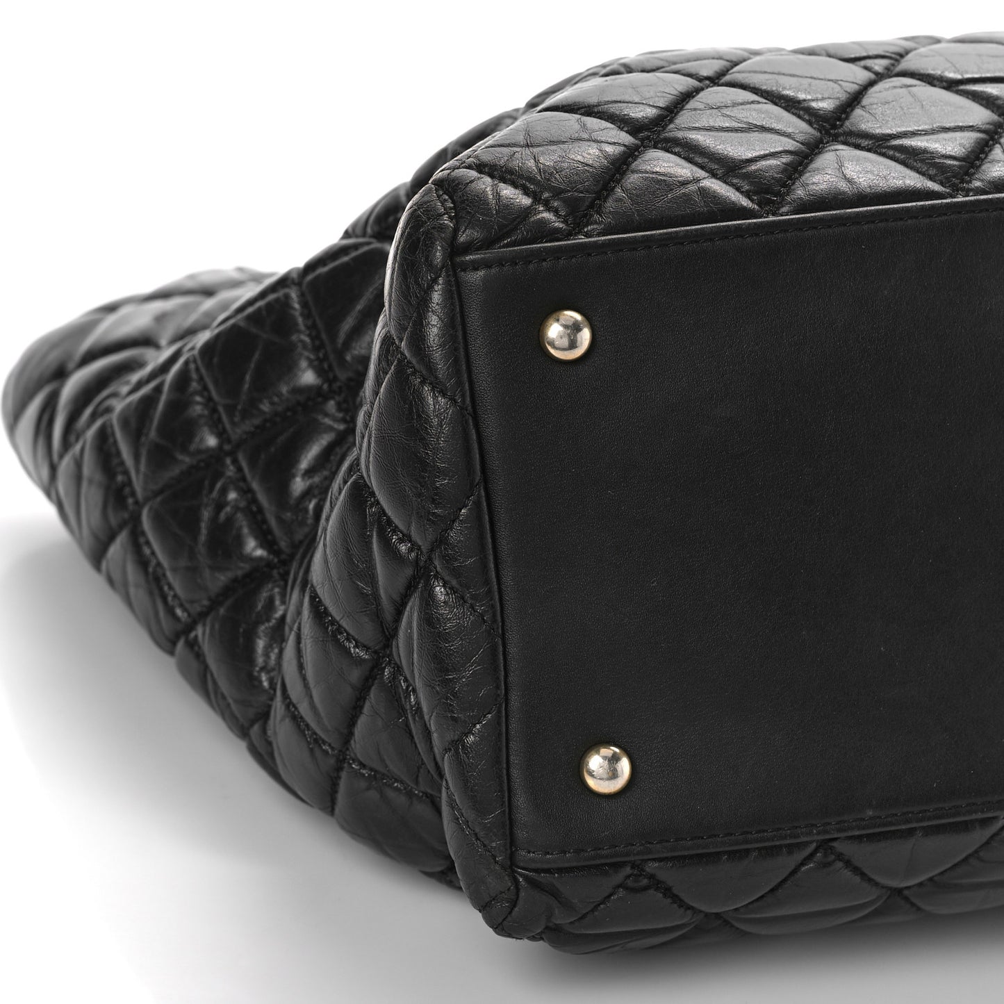 Aged Calfskin Quilted Large Coco Handle Shopping Tote Black