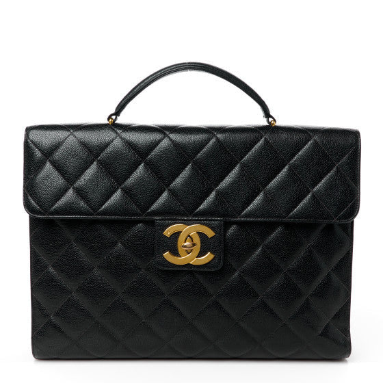 Caviar Quilted Briefcase Laptop Bag Black