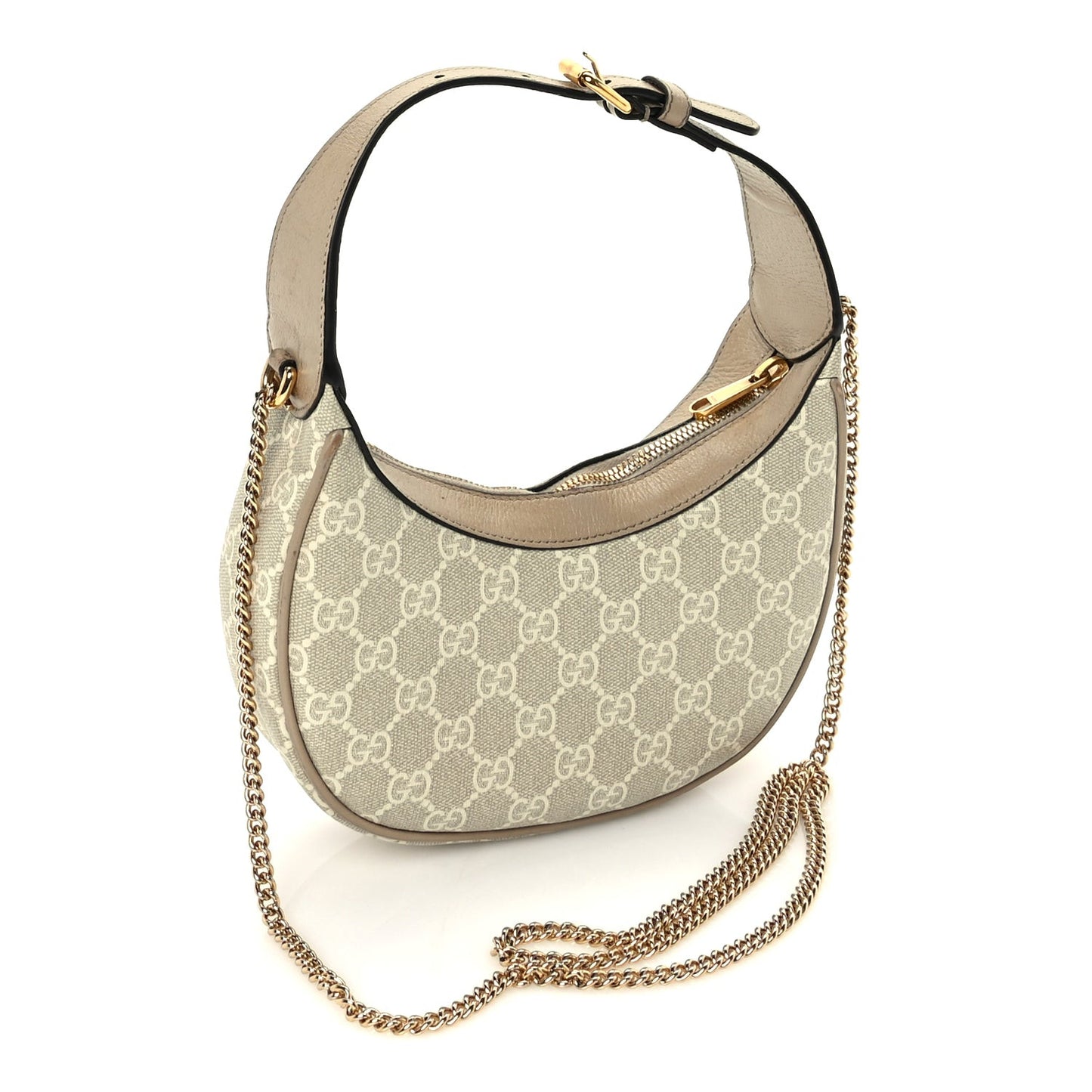 GG Supreme Monogram Textured Dollar Calfskin Mini Retro Interlocking G Half Moon Bag Beige Mystic White Oatmeal