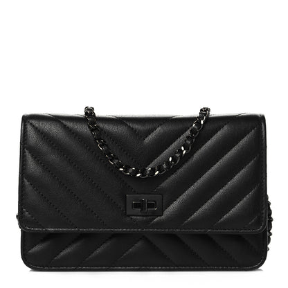 Chanel Sheepskin Chevron Reissue Wallet On Chain WOC So Black 1 of 12