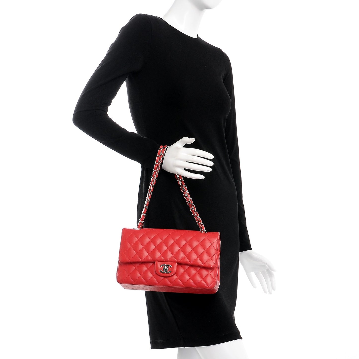 Lambskin Quilted Medium Double Flap Red