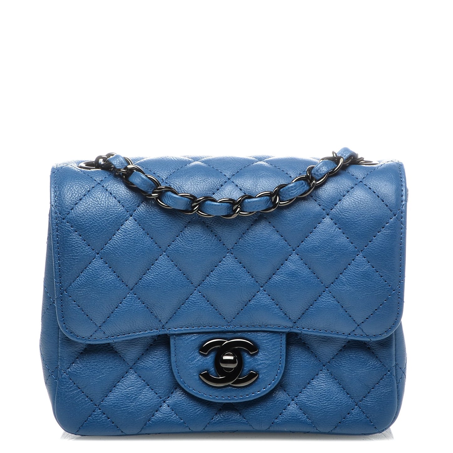 Calfskin Quilted Mini Square Flap Blue