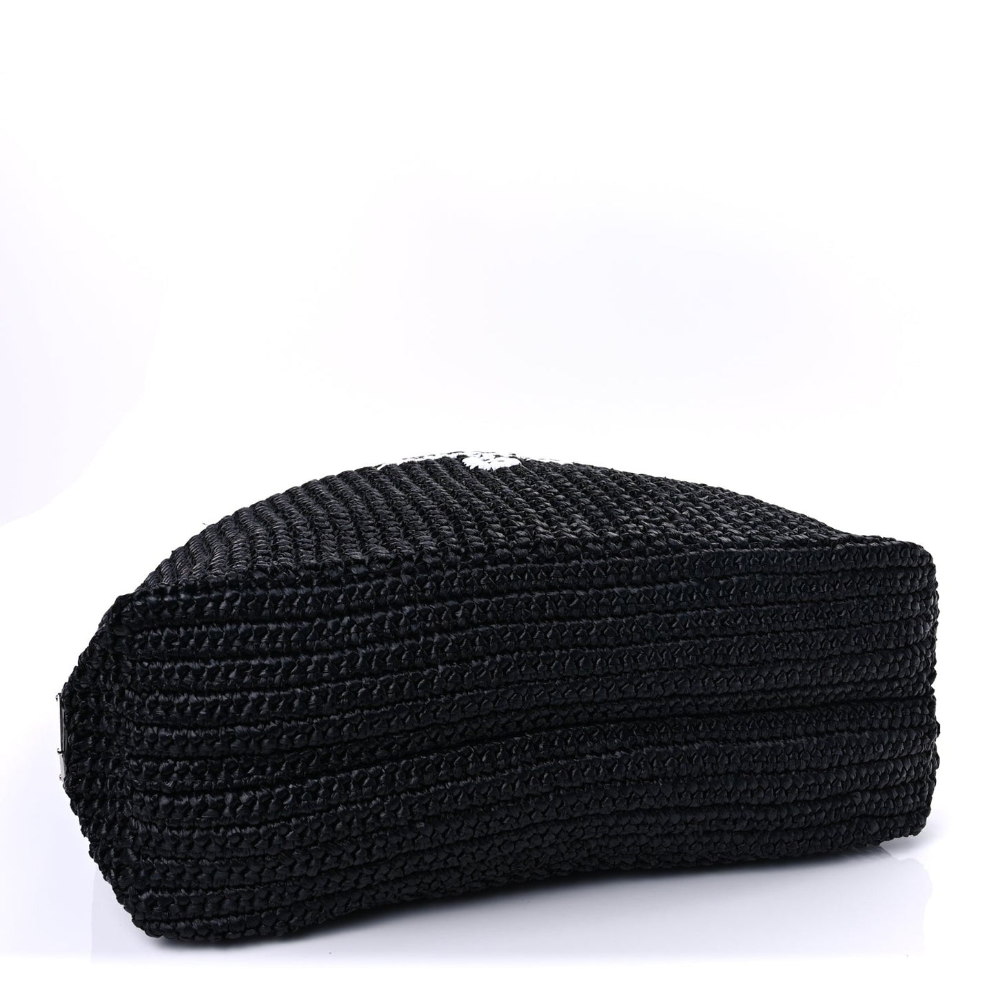 Yarn Raffia Effect Crochet Large Logo Tote  Black