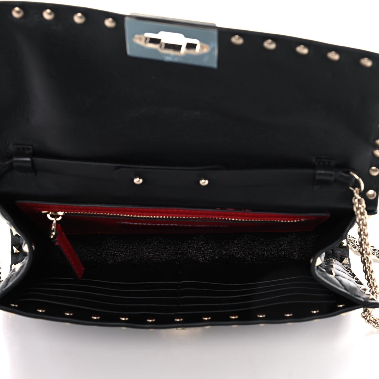 Lambskin Rockstud Spike Wallet on Chain Black