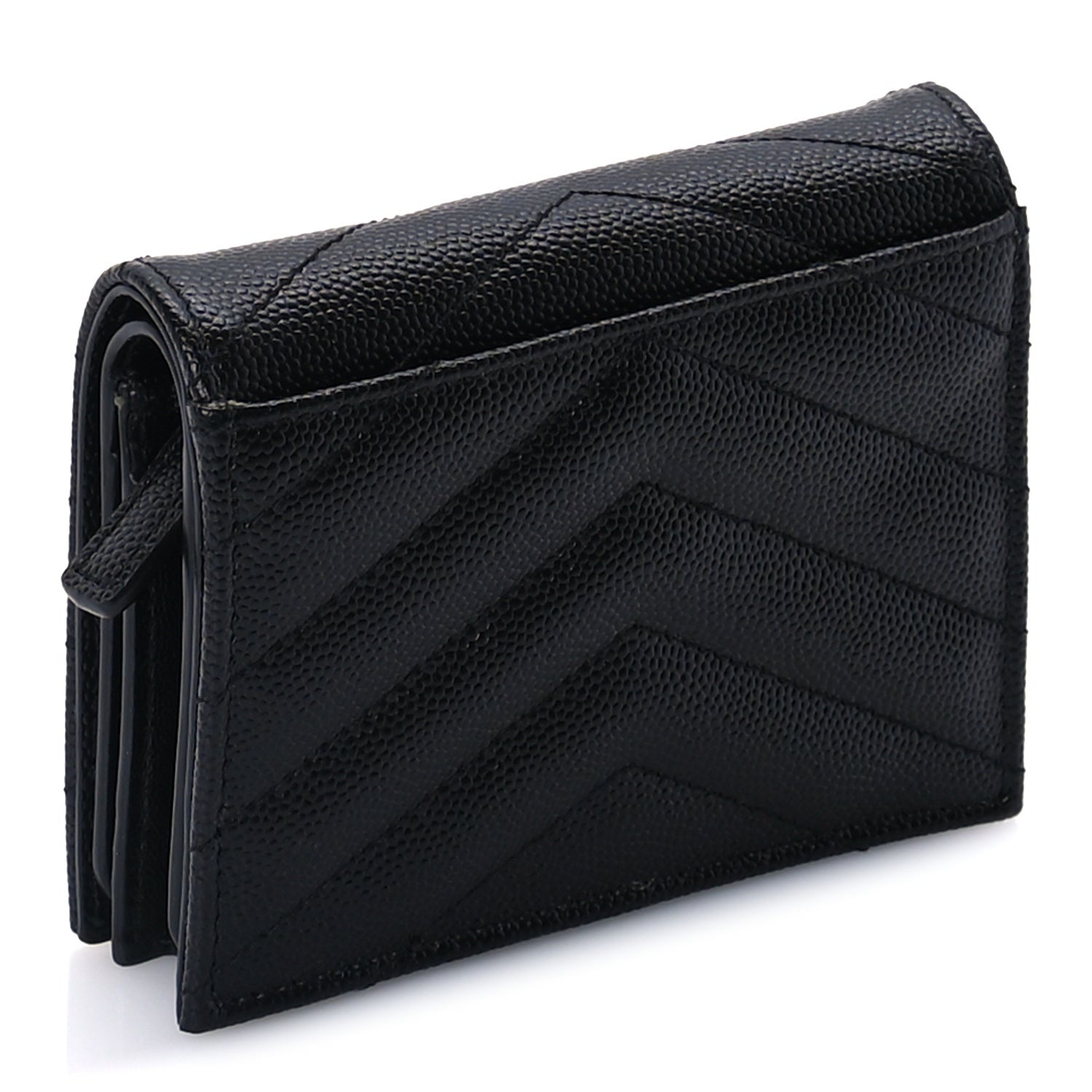 Saint Laurent Grain De Poudre Matelasse Chevron Cassandre Card Case Black 3 of 7