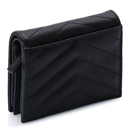 Saint Laurent Grain De Poudre Matelasse Chevron Cassandre Card Case Black 3 of 7