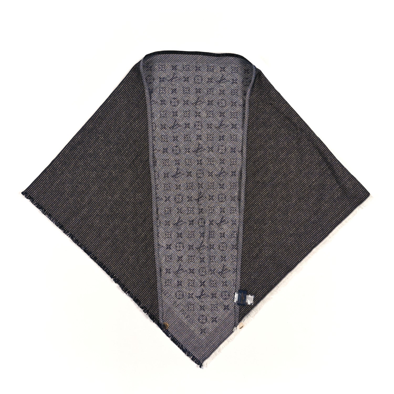 Louis Vuitton Wool Silk Monogram Denim Triangle Shawl Blue 1 of 3