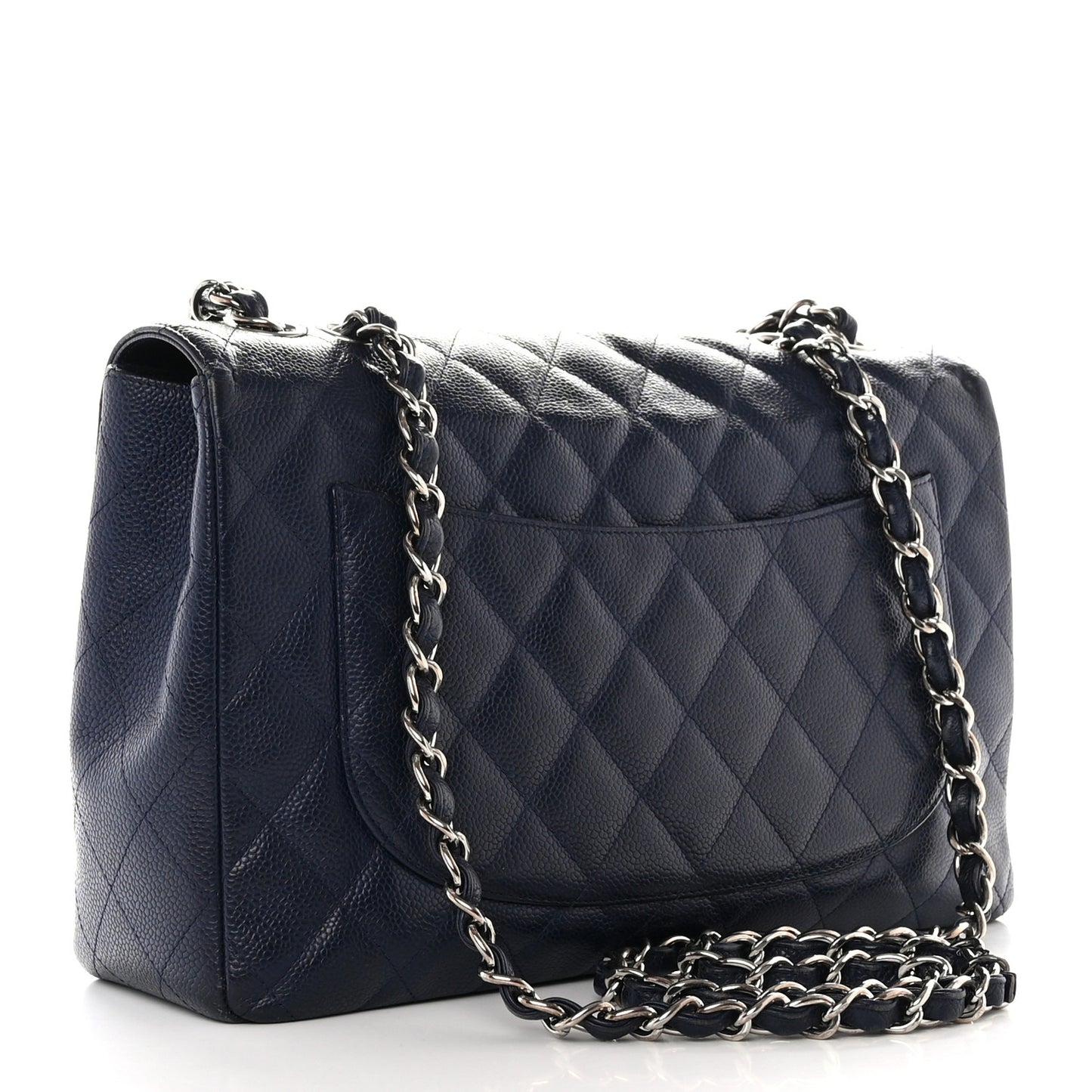Caviar Quilted Jumbo Single Flap Navy