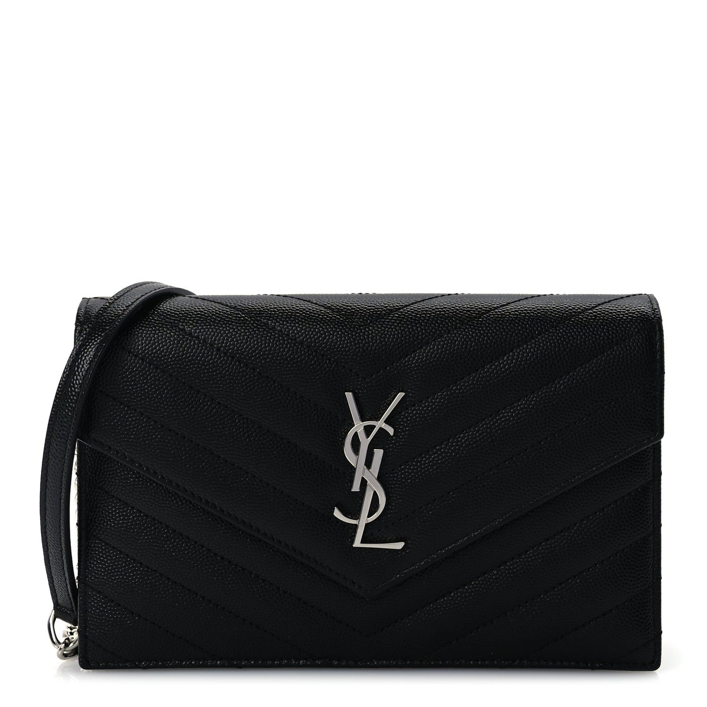 Grain De Poudre Matelasse Chevron Monogram Envelope Chain Wallet  Black