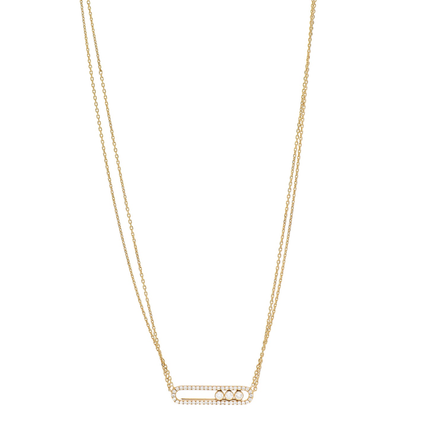 18K Yellow Gold Diamond Move Double Chain Pave Necklace