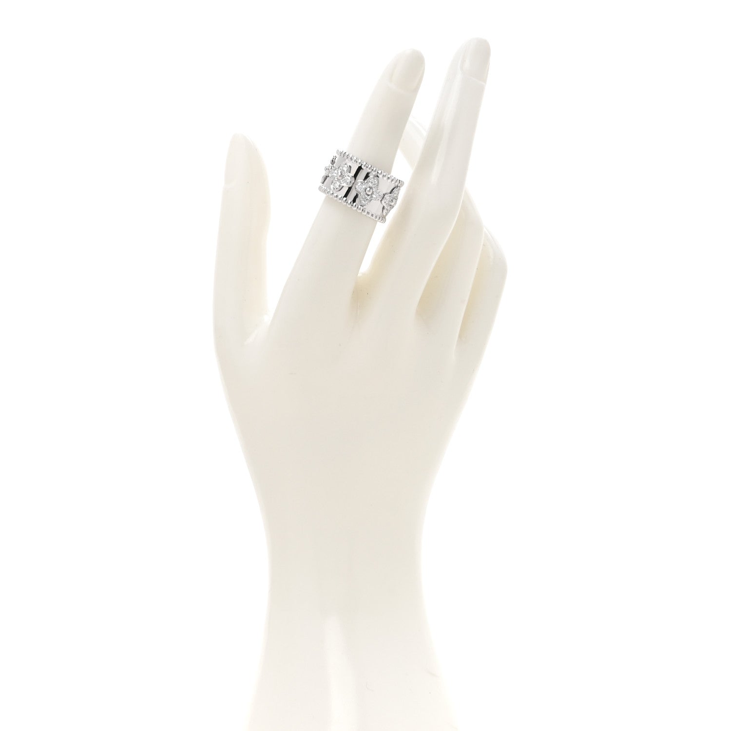 Van Cleef & Arpels 18K White Gold Diamond Medium Perlee Clover Band Ring 52 6 2 of 5