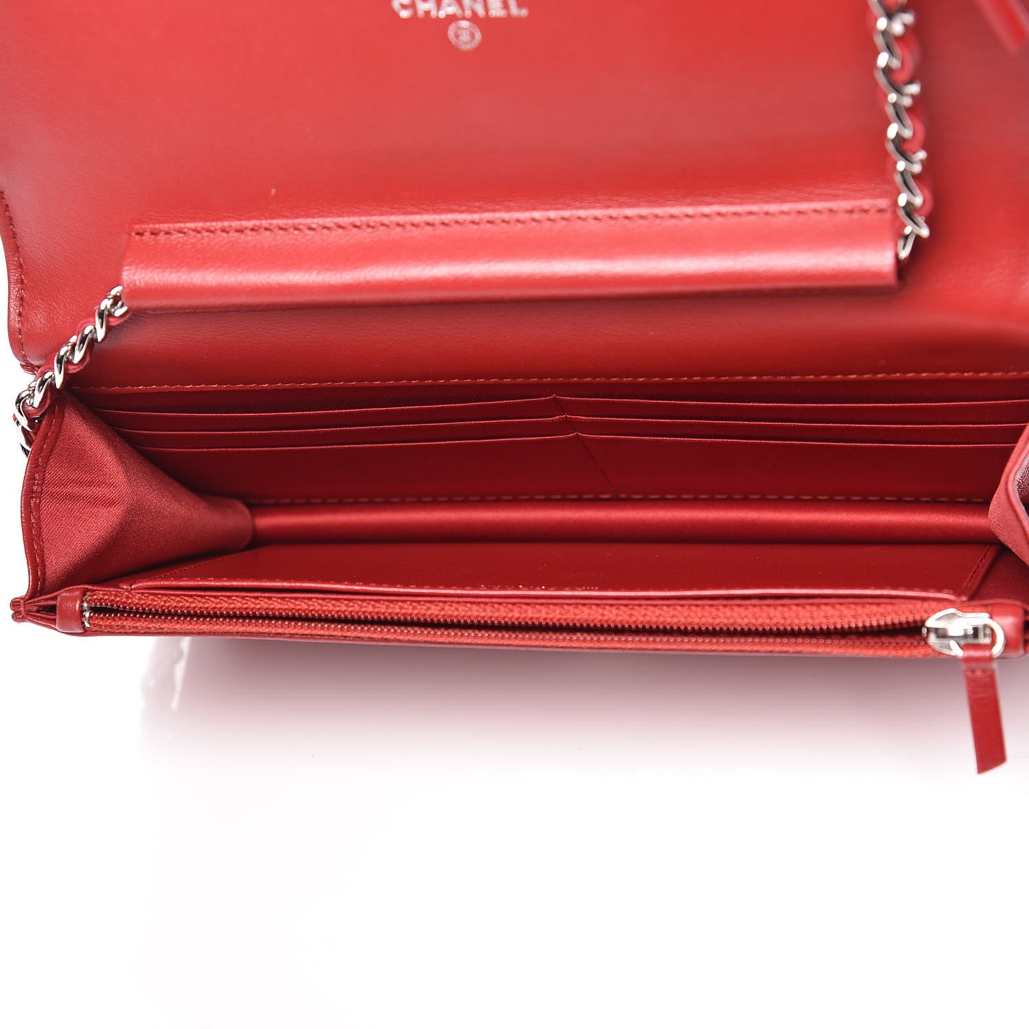 Chanel Lambskin Camellia Embossed Wallet On Chain WOC Red 5 of 10