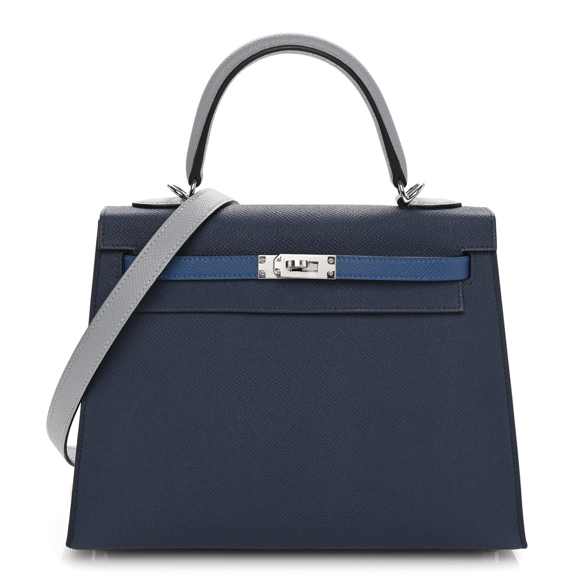 Hermes Epsom Tri-Color Kelly Sellier 25 Bleu Abysse Bleu Tie Gris Pantin 1 of 8