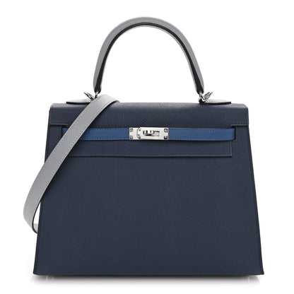 Hermes Epsom Tri-Color Kelly Sellier 25 Bleu Abysse Bleu Tie Gris Pantin 1 of 8