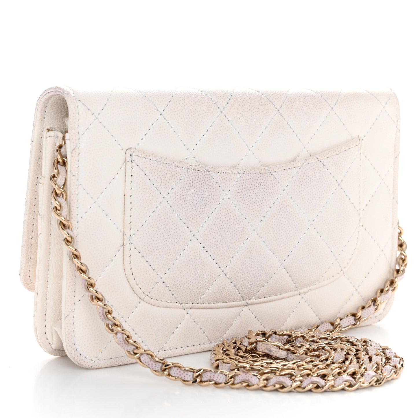 Caviar Quilted Wallet On Chain WOC White