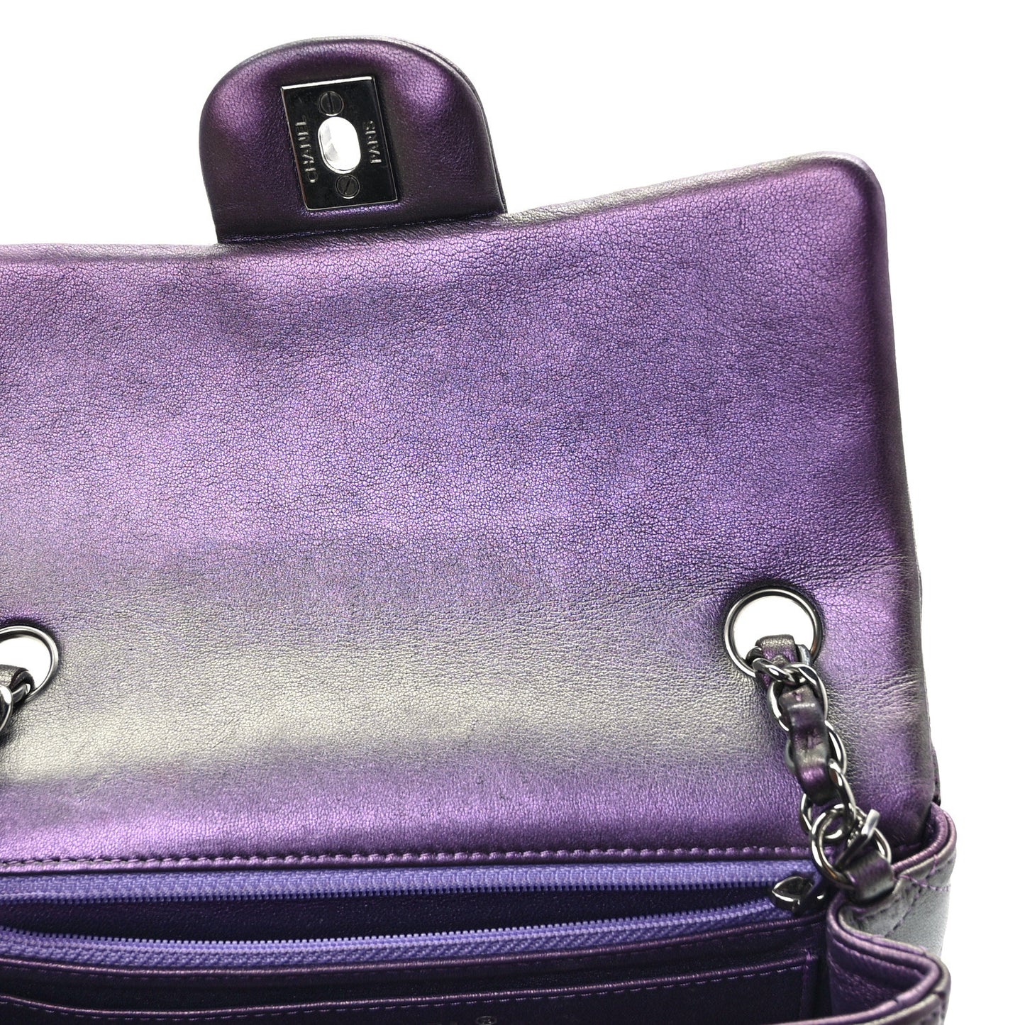 Iridescent Lambskin Quilted Mini Rectangular Flap Dark Purple