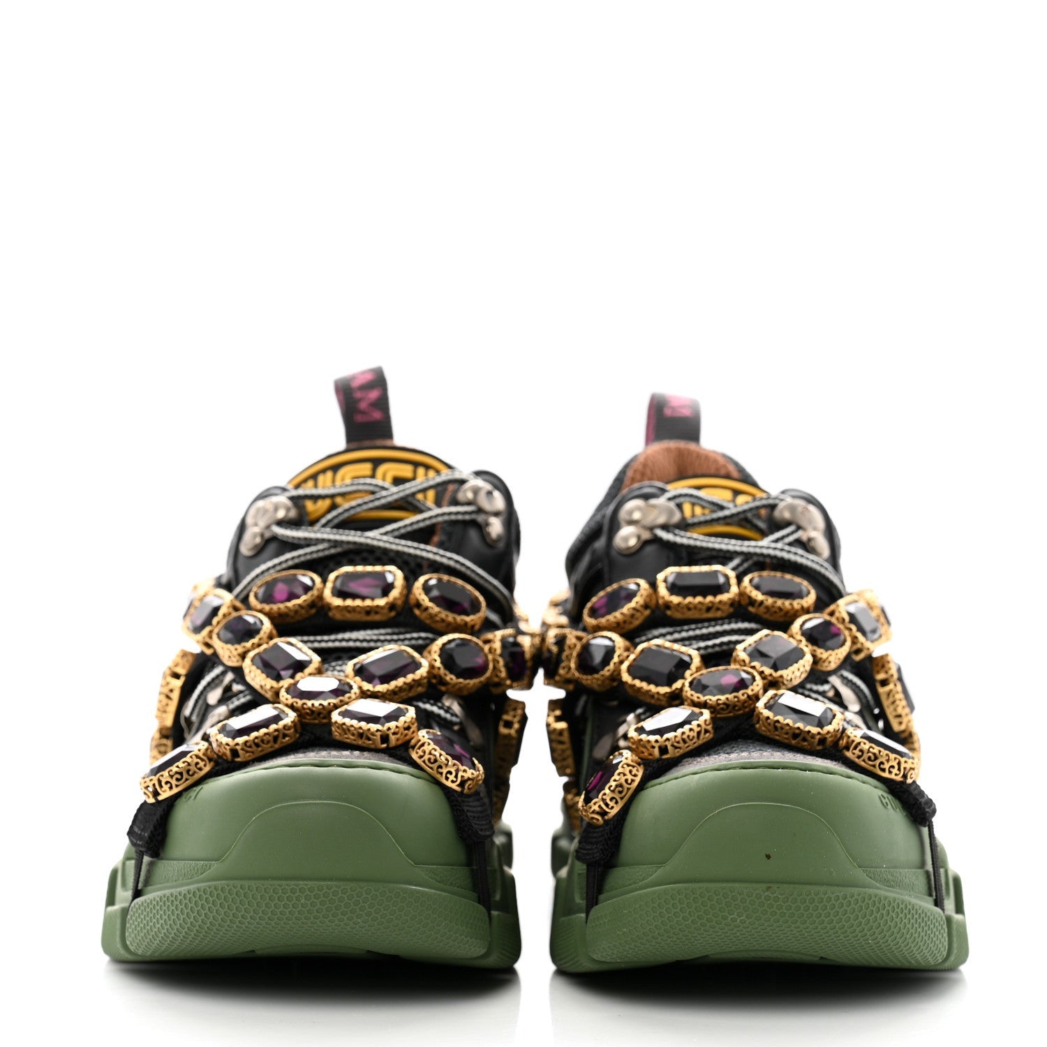 Gucci X SEGA Mesh Suede Calfskin Removable Crystals Flashtrek Sneakers 35.5 Loess Black Olive Green 3 of 7