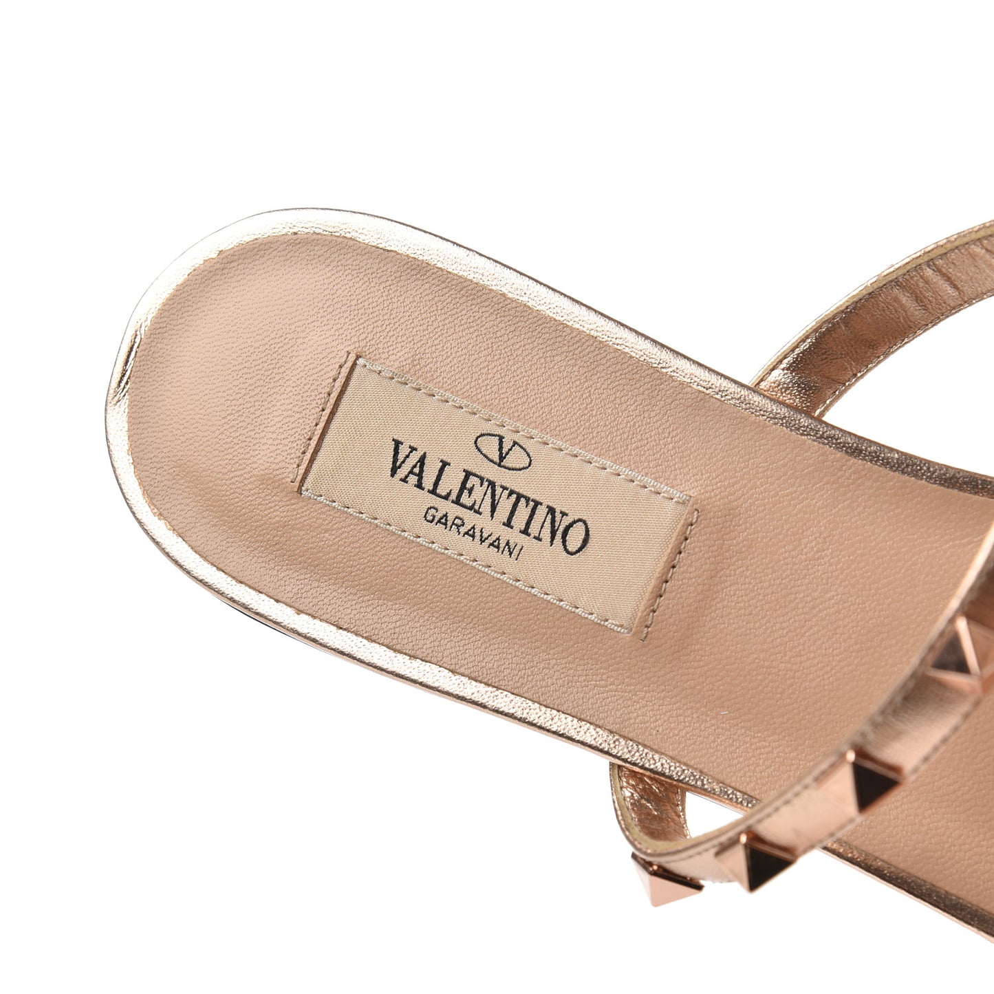 Metallic Nappa Rockstud Caged Flat Slide Sandals 38 Rame