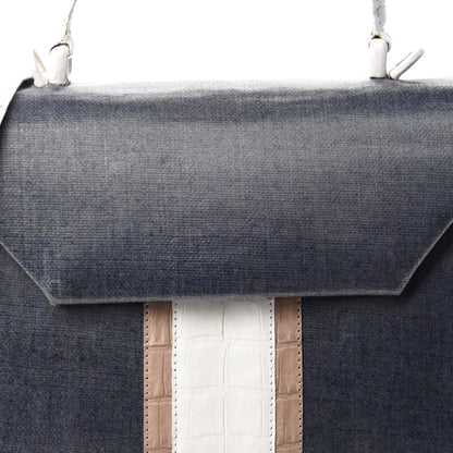 Nancy Gonzalez Crocodile Linen Mini Lily Top Handle Bag Navy 14 of 14