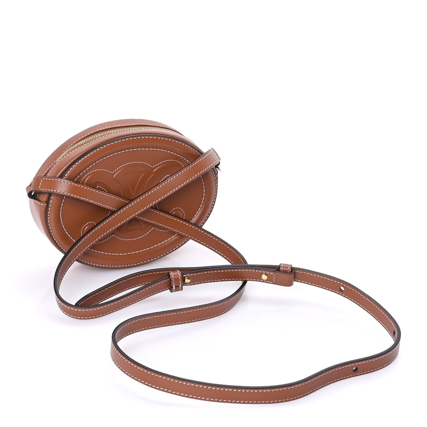 Smooth Calfskin Cuir Small Triomphe Oval Crossbody Purse Tan