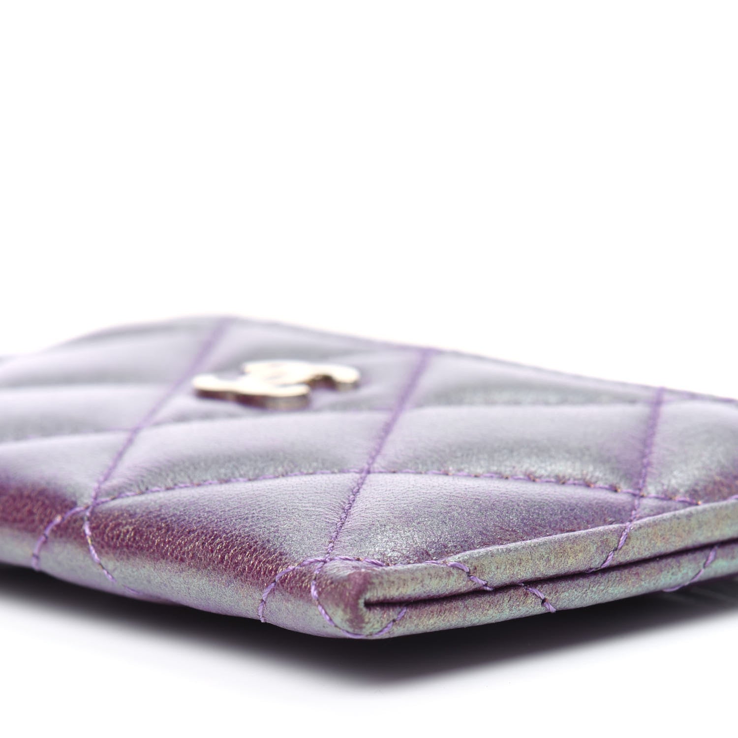 Chanel Iridescent Lambskin Quilted Card Holder Purple 10 of 14