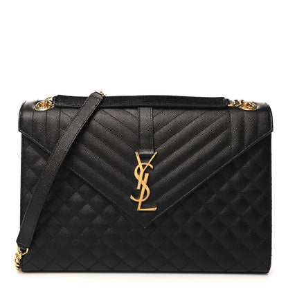 Saint Laurent Grain De Poudre Textured Mixed Matelasse Large Triquilt Monogram Satchel Black 1 of 7