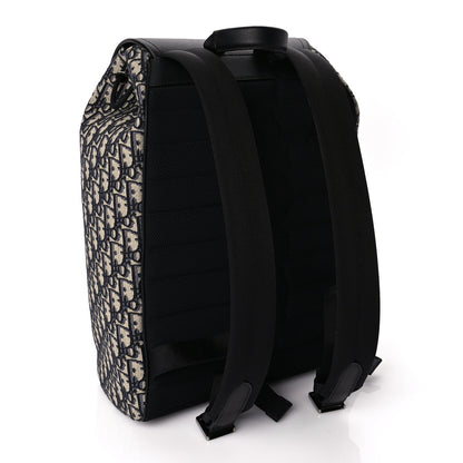 Christian Dior Oblique Jacquard Grained Calfskin Drawstring Saddle Backpack Beige Black 2 of 16