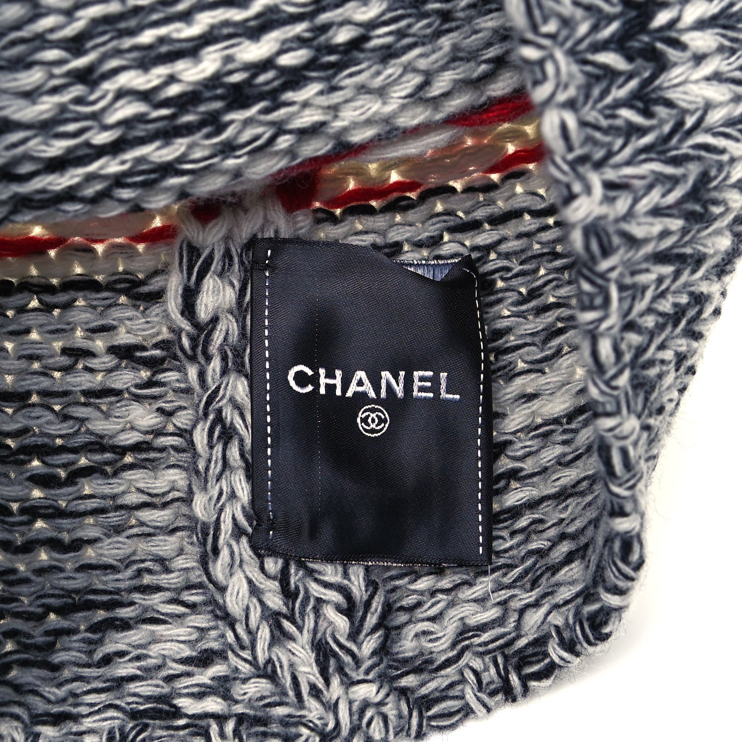 Chanel Wool Shearling CC Beanie Hat Ivory Black Red 5 of 5