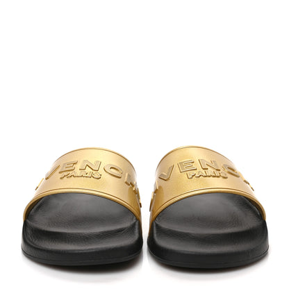 Givenchy Metallic Rubber Logo Pool Slide Sandals 44 Gold 2 of 8