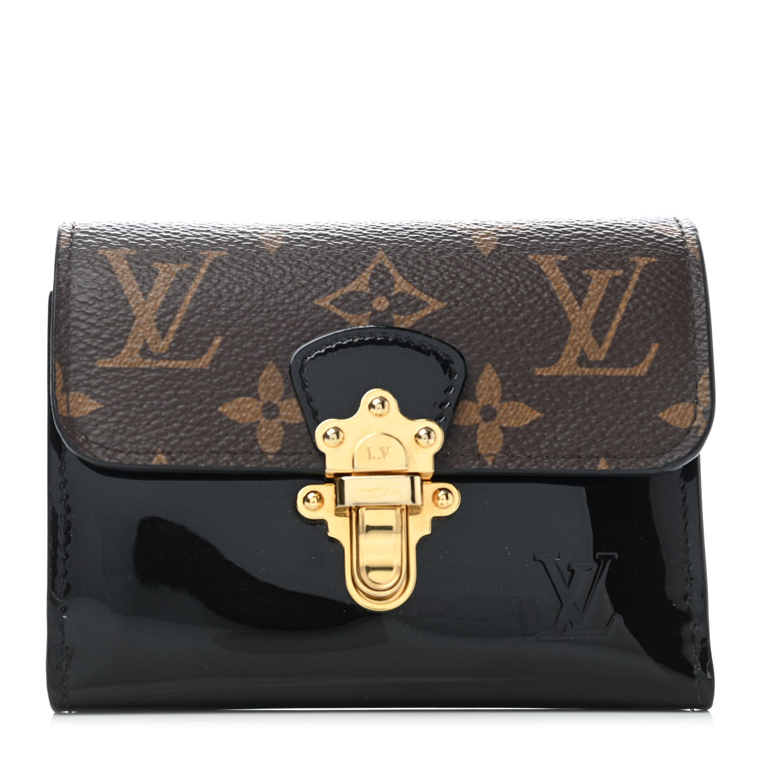 Louis Vuitton Patent Calfskin Monogram Cherrywood Compact Wallet Black 1 of 5