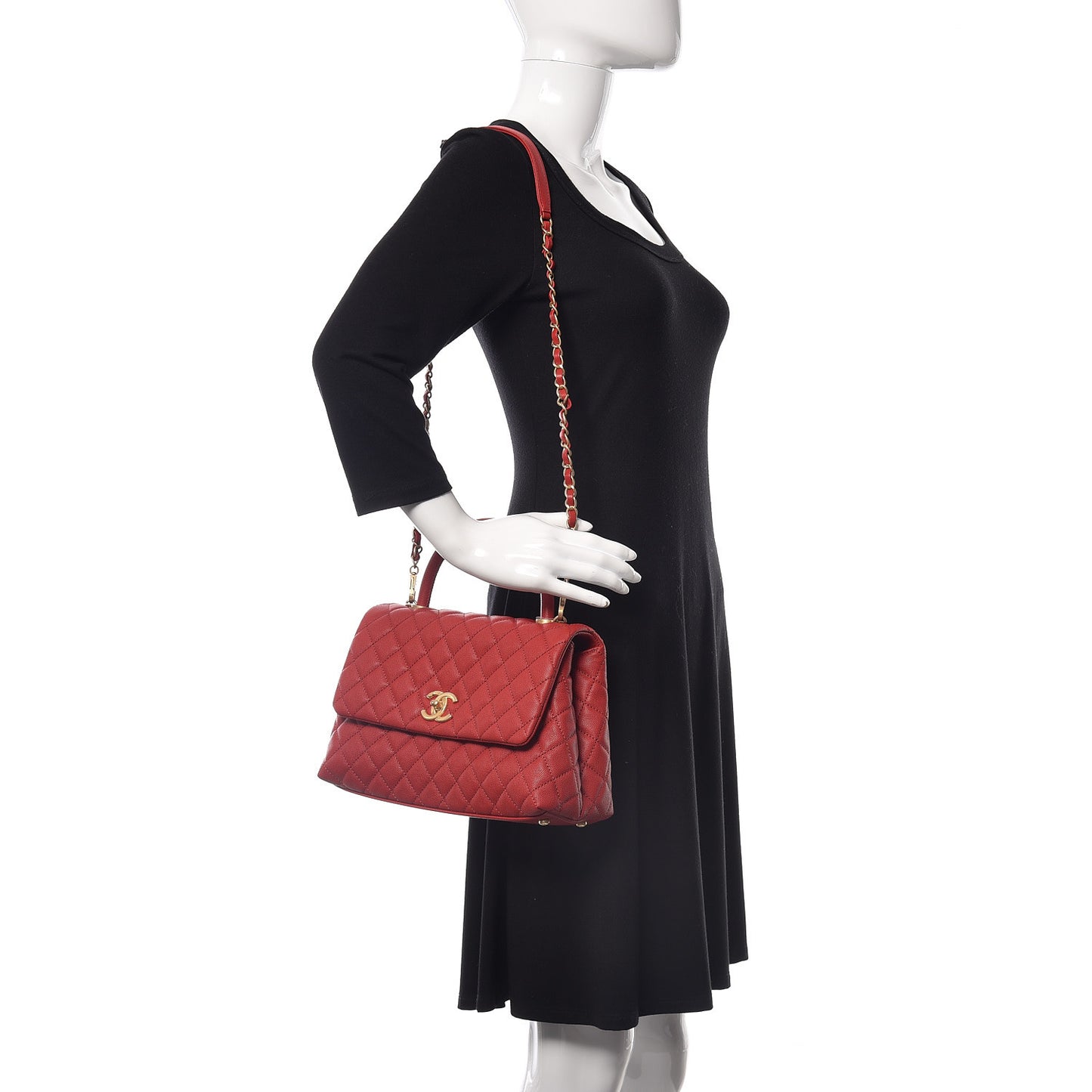 Caviar Quilted Small Coco Handle Flap Red