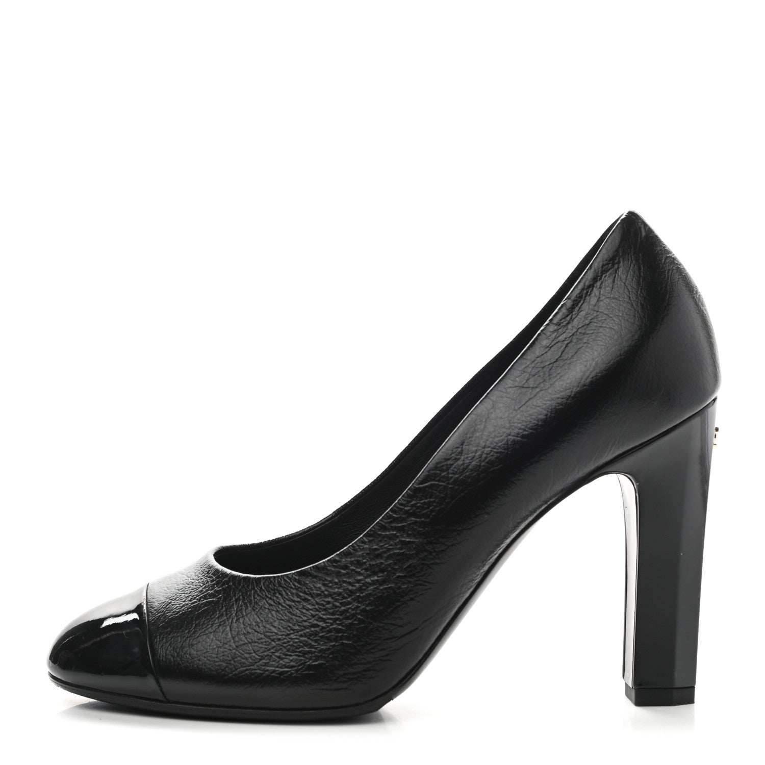 Chanel Lambskin Patent Cap Toe CC Pumps 38.5 Black 1 of 8
