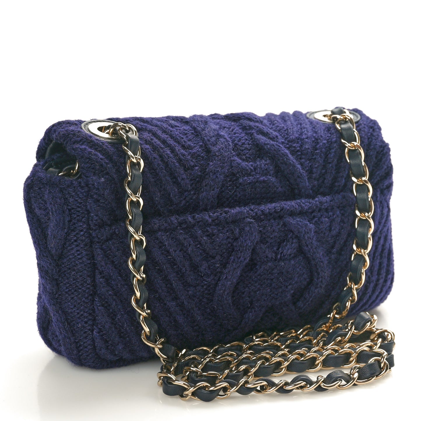 Cable Knit Mini Paris-Hamburg Flap Navy Blue